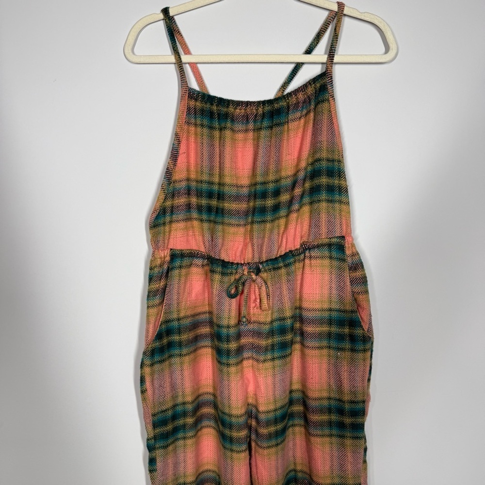 Urban Outfitters Pink Green Plaid Jumpsuit | Boho Relaxed One-Piece Size small - Picture 3 of 8